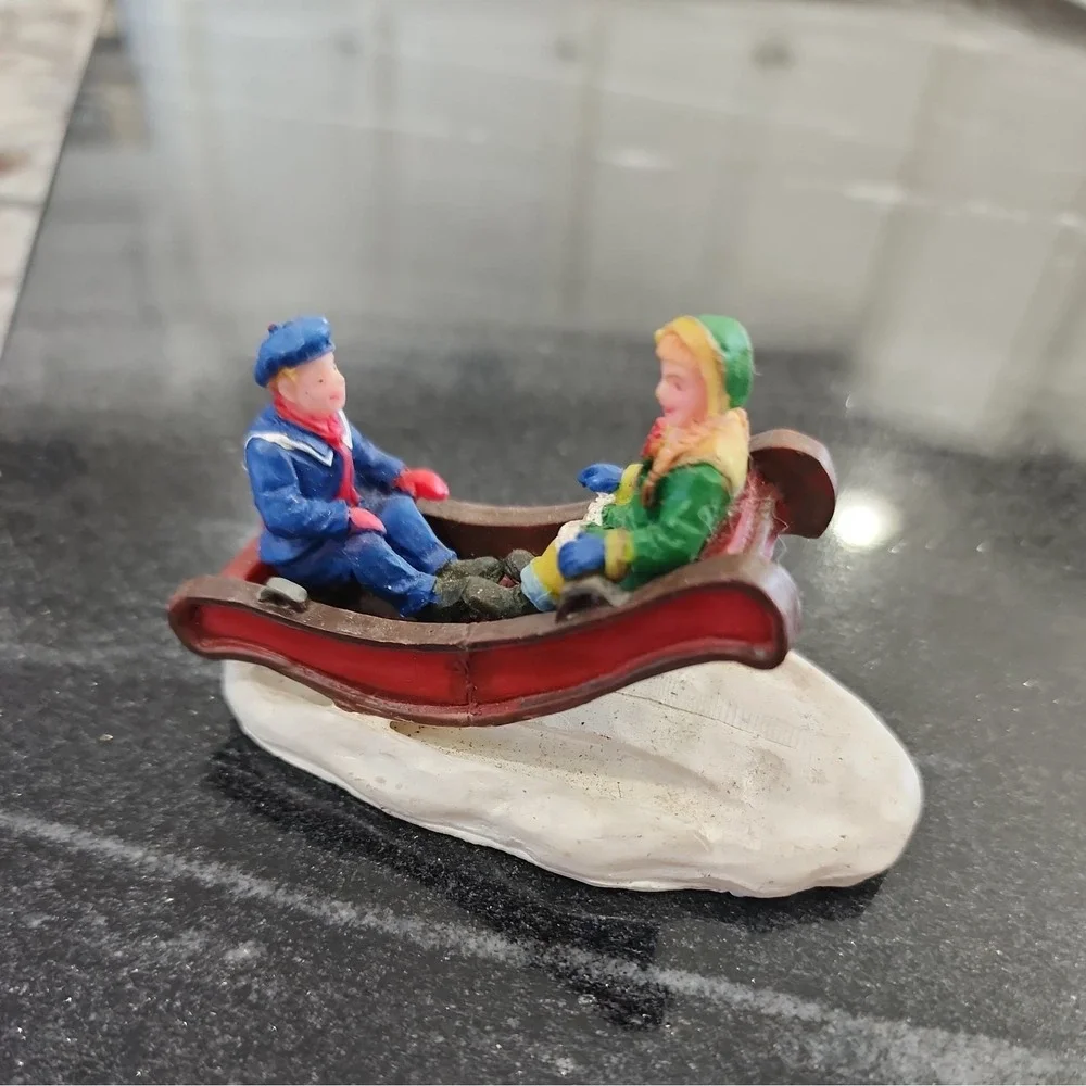 Lemax Village Collection Figurines Kids Toboggan & Up Down Set of 2